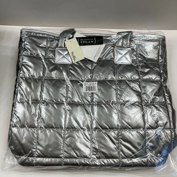 Quilted Puffer Tote - Silver - Double Handle- XL- Lightweight -NWT - Picture 9 of 9
